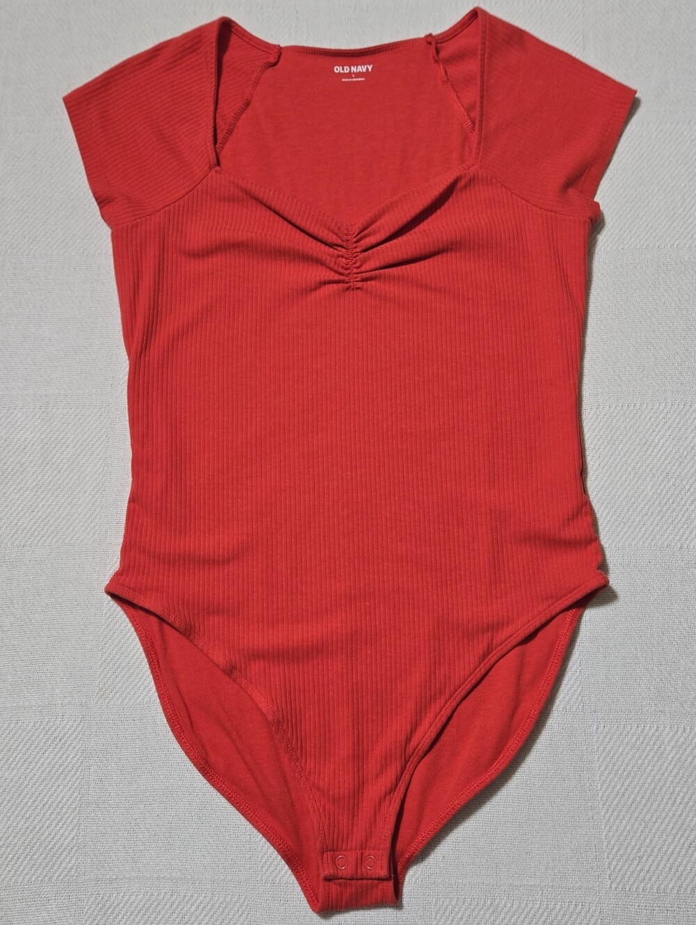 Old Navy Red Ribbed Women's Bodysuit with Cap Sleeves